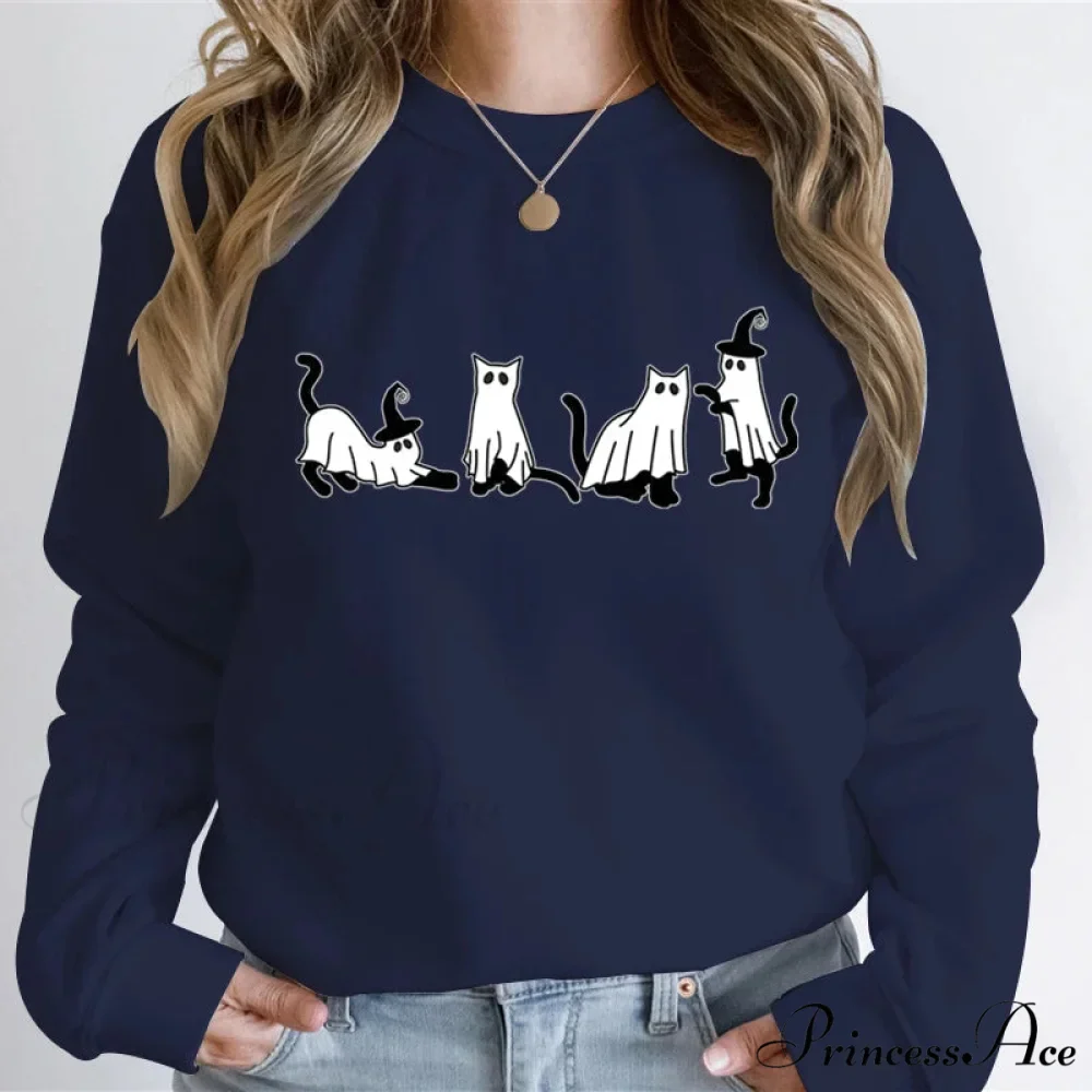 Autumn Ghost Cat Graphic Comfortable Hoodie - Image 9