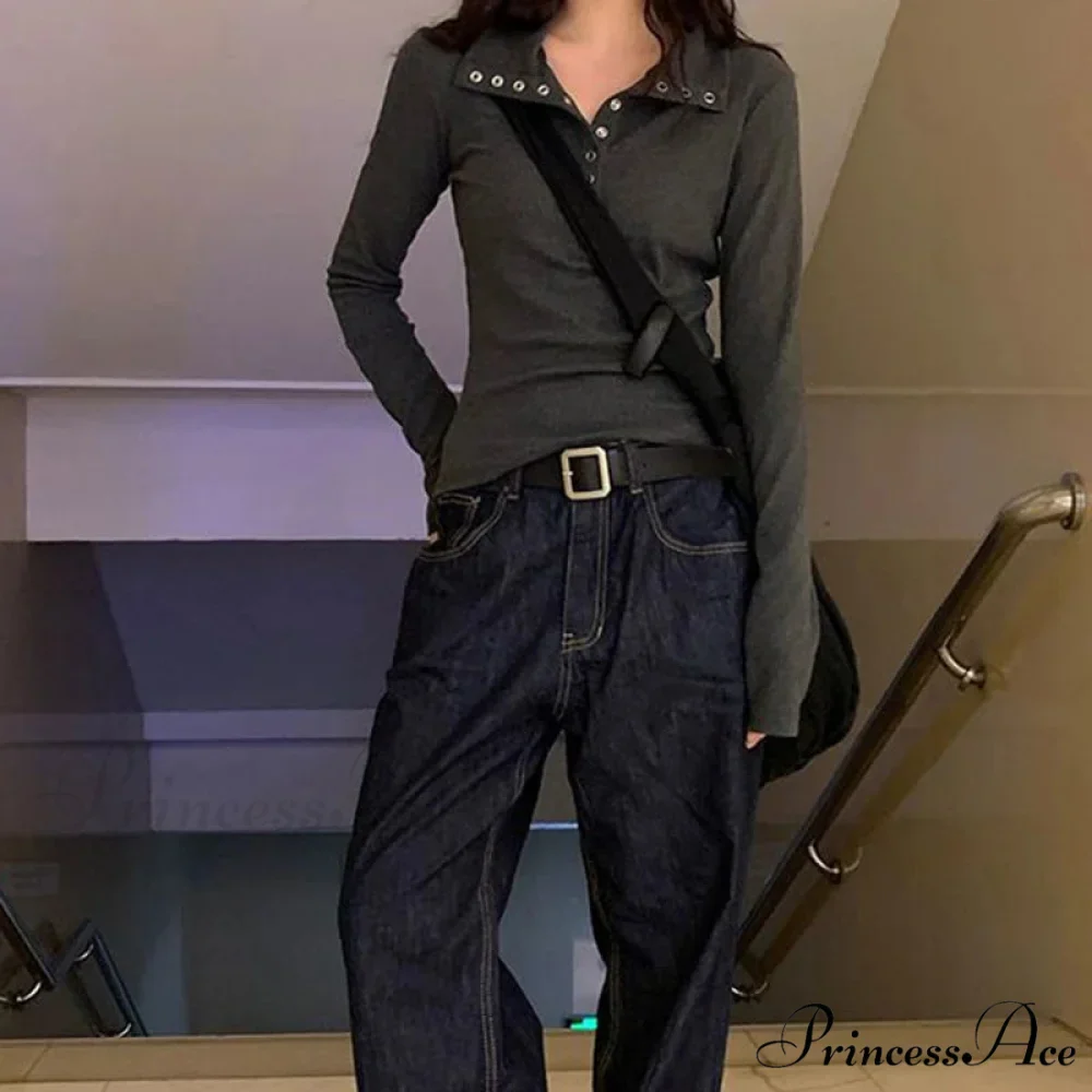Autumn Winter Ribbed Button Up Knitted Pullover Knitted Top - Image 3