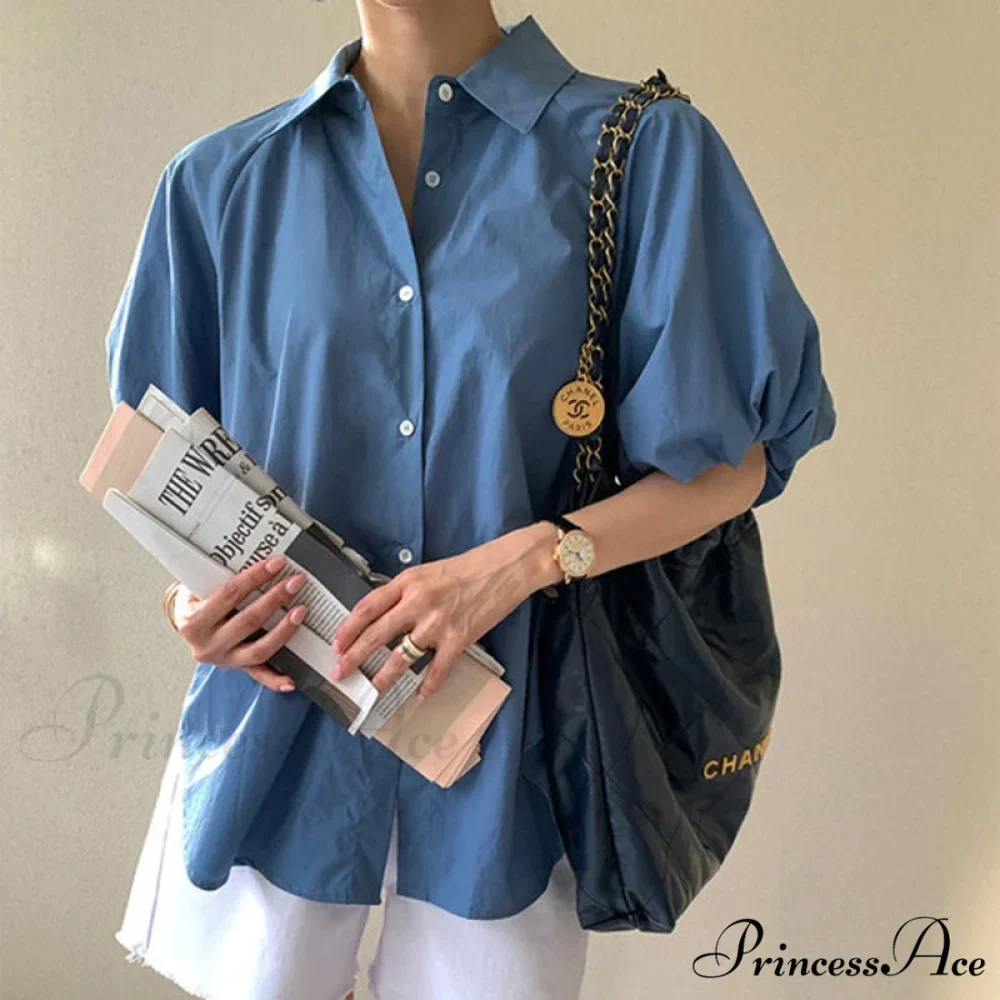 Azure Billowy Sleeve Relaxed Summer Blouse - Image 2