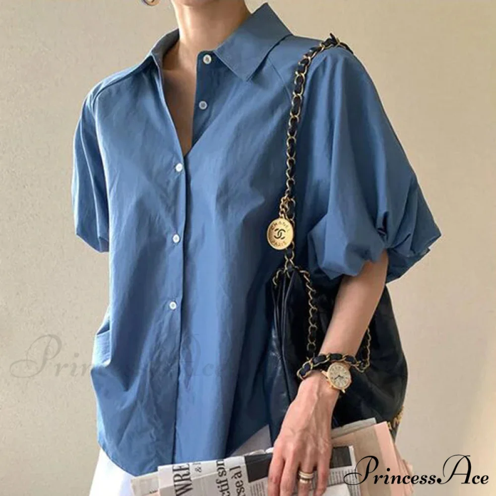 Azure Billowy Sleeve Relaxed Summer Blouse - Image 3