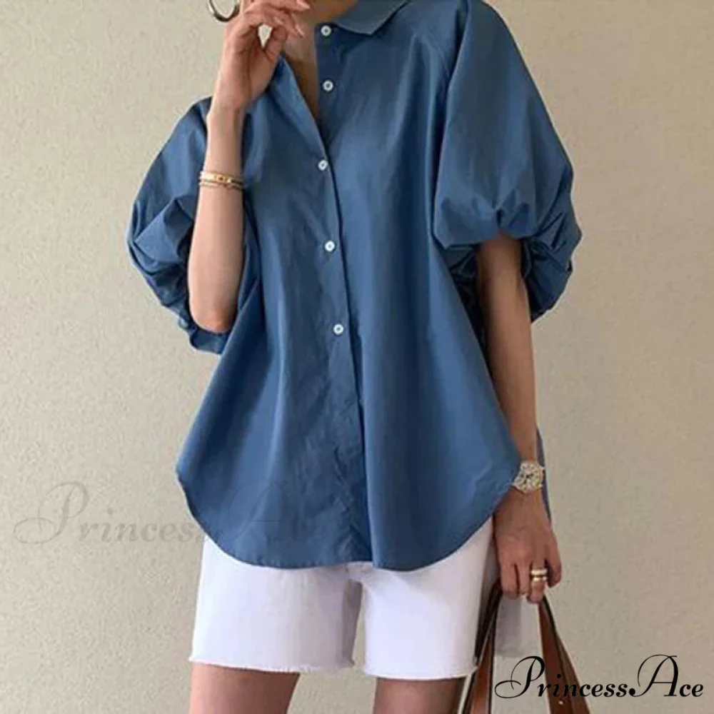 Azure Billowy Sleeve Relaxed Summer Blouse - Image 4