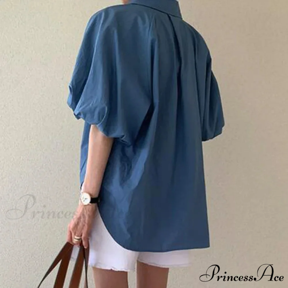 Azure Billowy Sleeve Relaxed Summer Blouse - Image 5