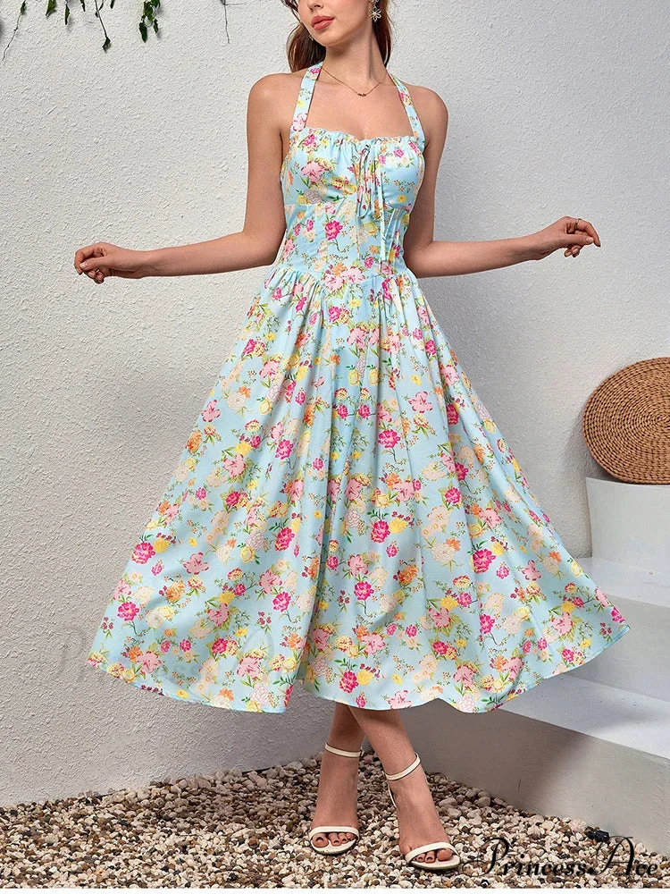 Backless Print Floral Pink Dress - Image 4