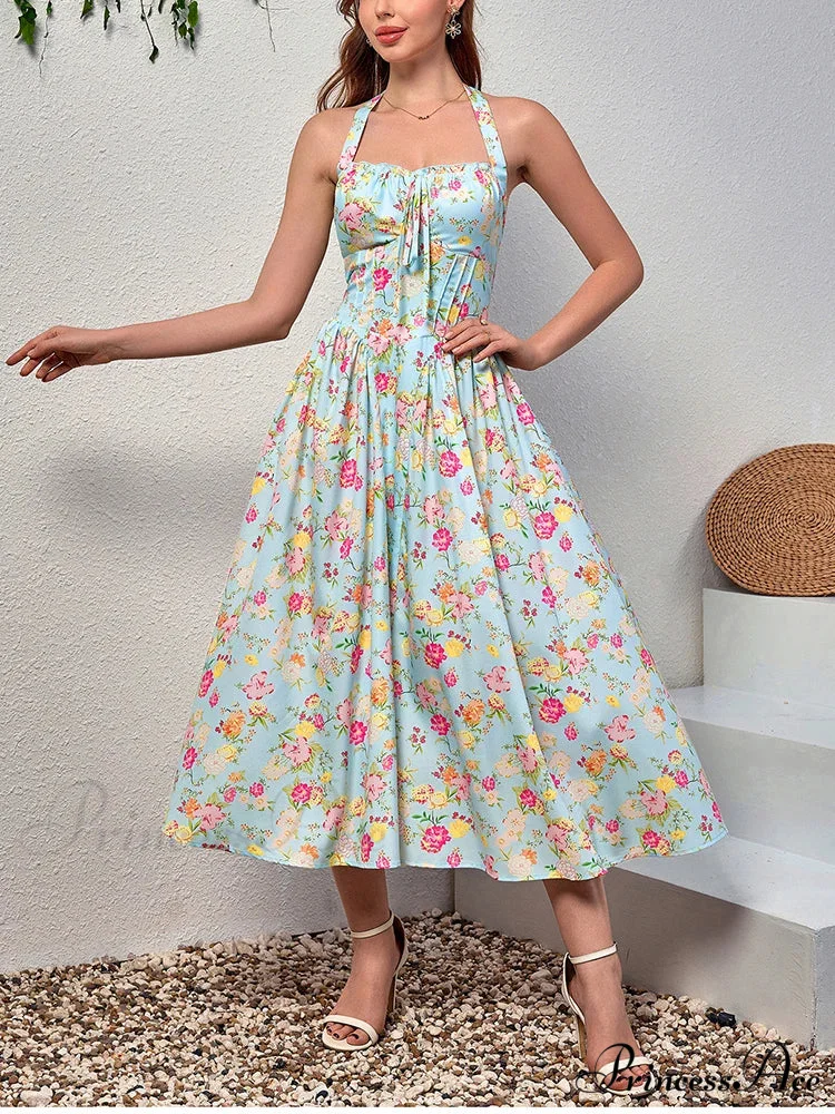 Backless Print Floral Pink Dress - Image 5