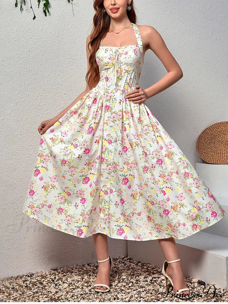 Backless Print Floral Pink Dress - Image 6