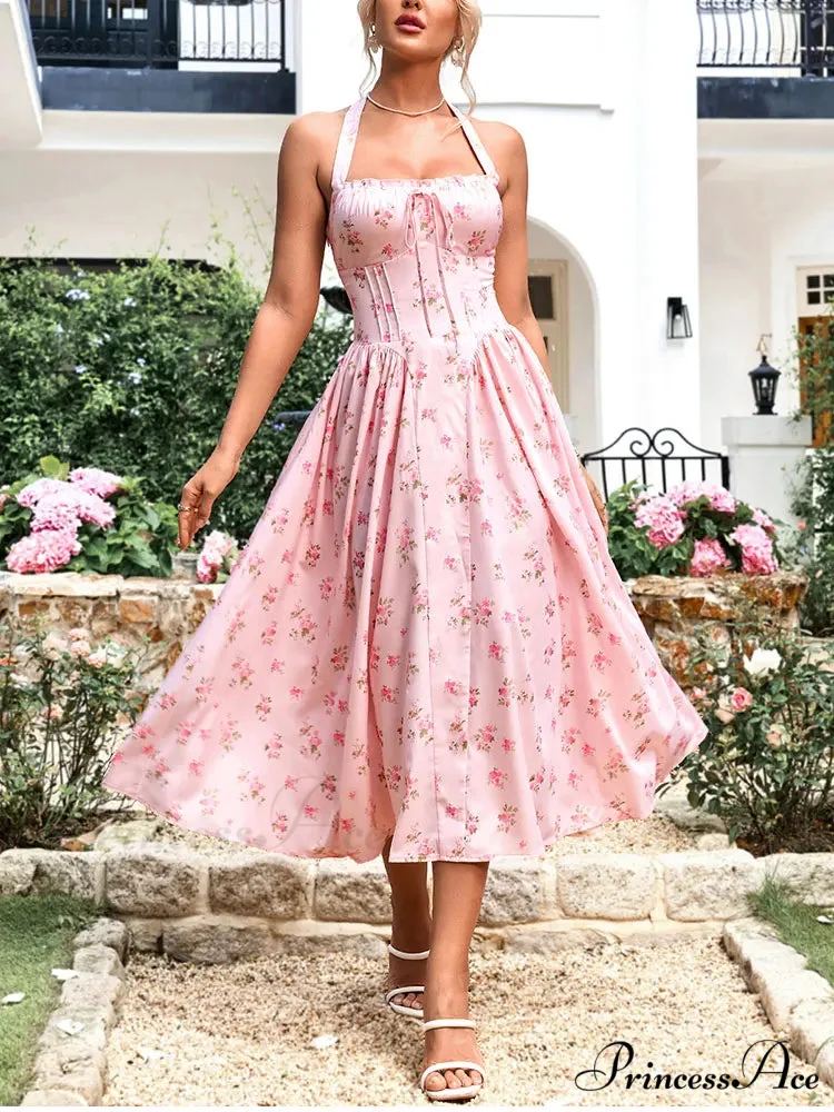 Backless Print Floral Pink Dress - Image 7
