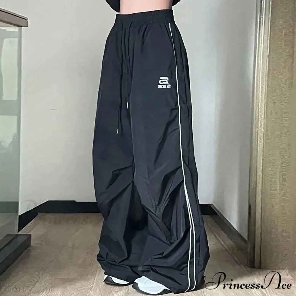 Baggy Broad Leg Patchwork Drawstring Jogging Pant