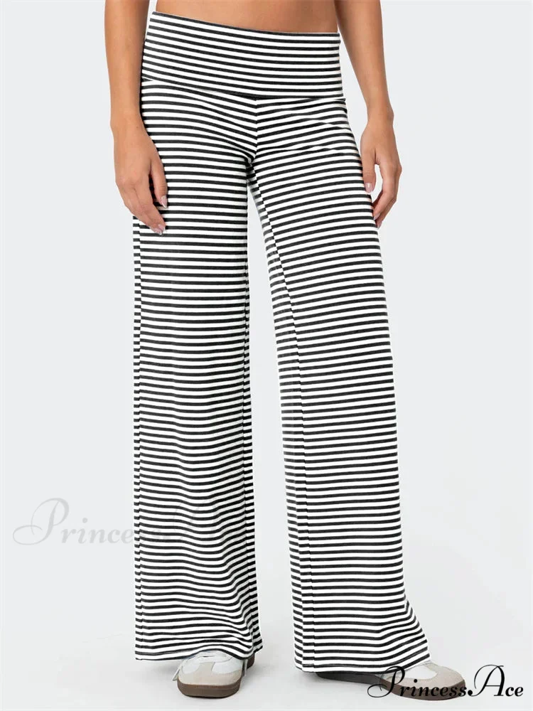 Baggy Broad-Legged Striped Stretchy Waist Urban Pant - Image 2