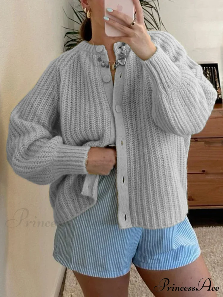 Baggy Firm Crew Neck Button Cardigan - Image 10