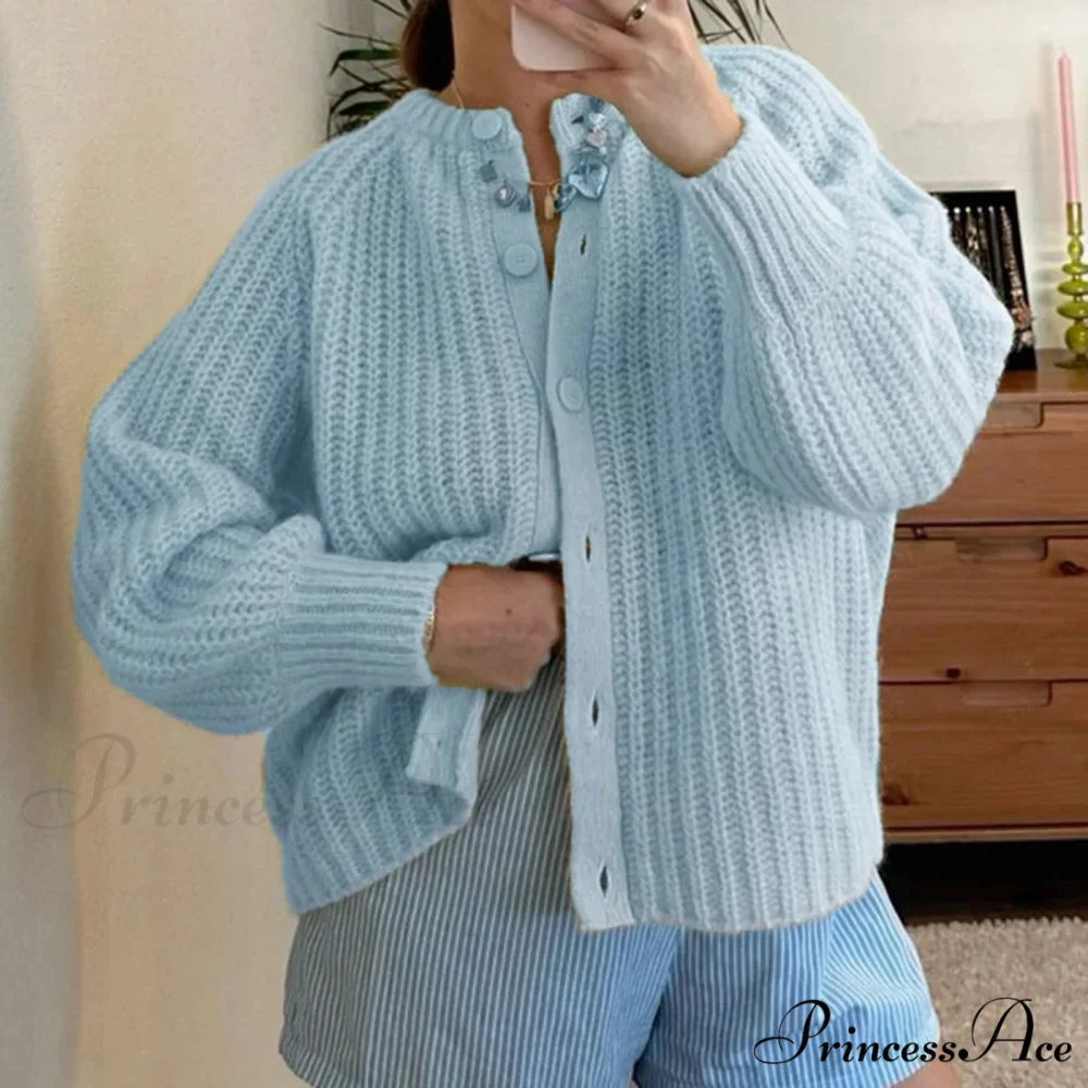 Baggy Firm Crew Neck Button Cardigan - Image 11