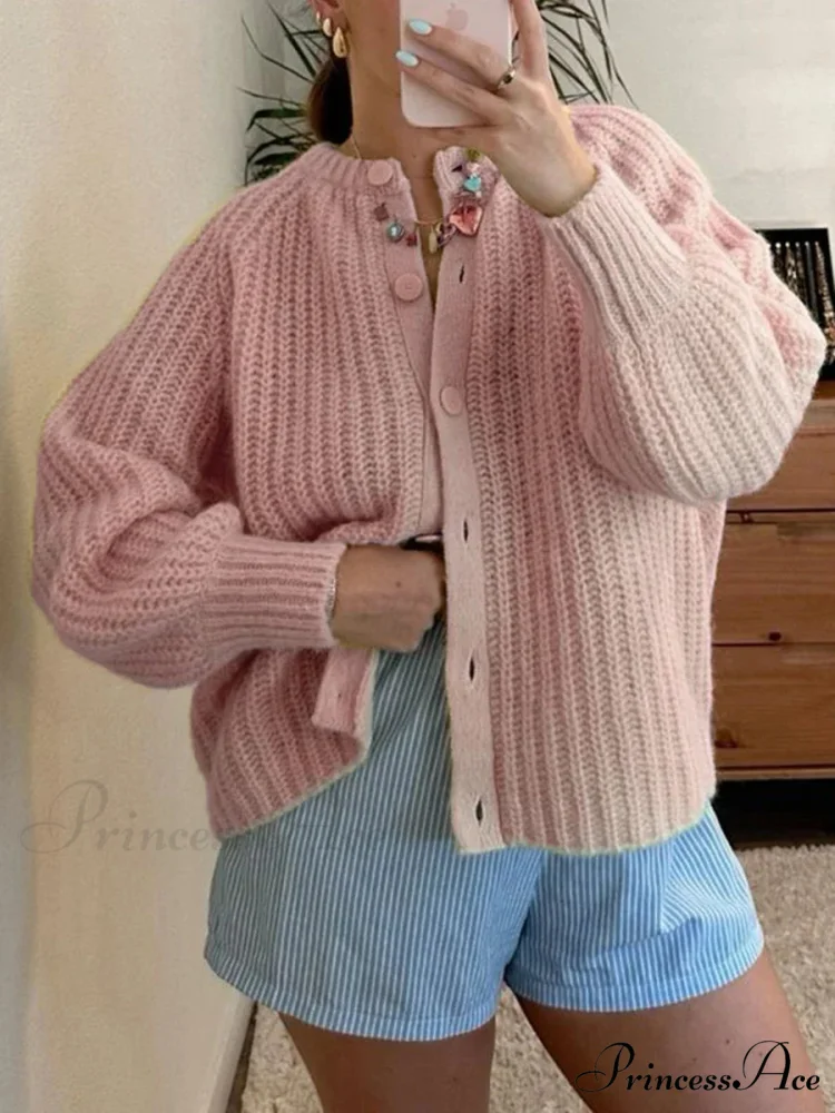 Baggy Firm Crew Neck Button Cardigan - Image 12
