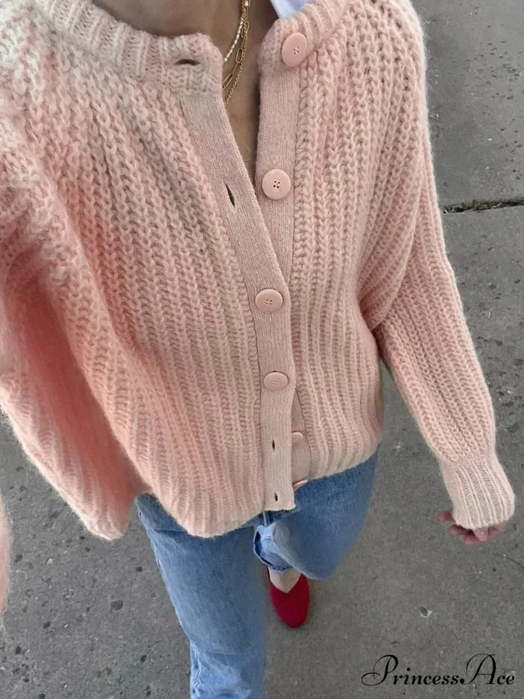 Baggy Firm Crew Neck Button Cardigan - Image 2