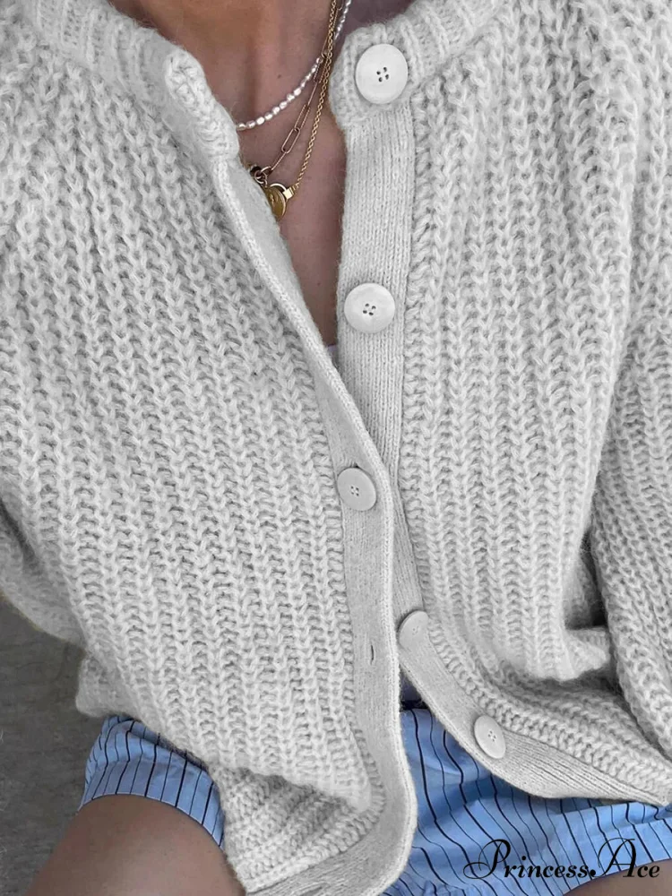 Baggy Firm Crew Neck Button Cardigan - Image 3