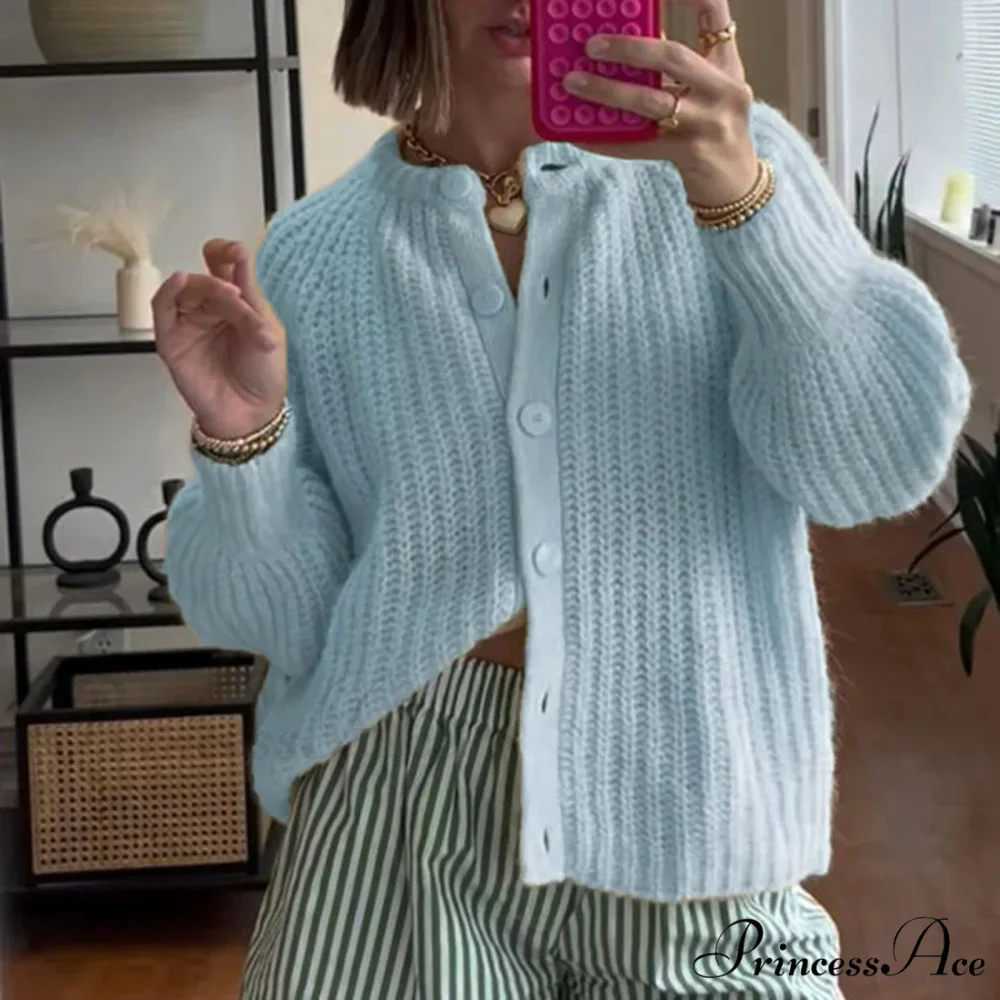 Baggy Firm Crew Neck Button Cardigan - Image 5