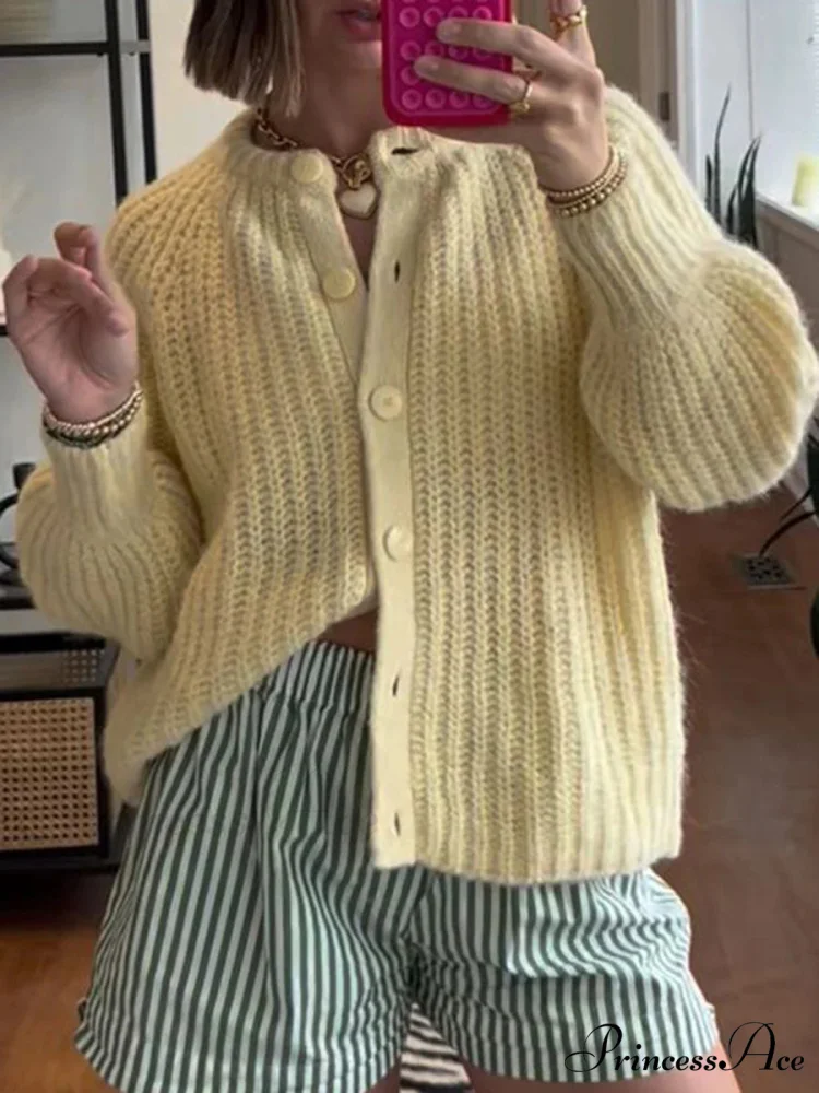 Baggy Firm Crew Neck Button Cardigan - Image 7