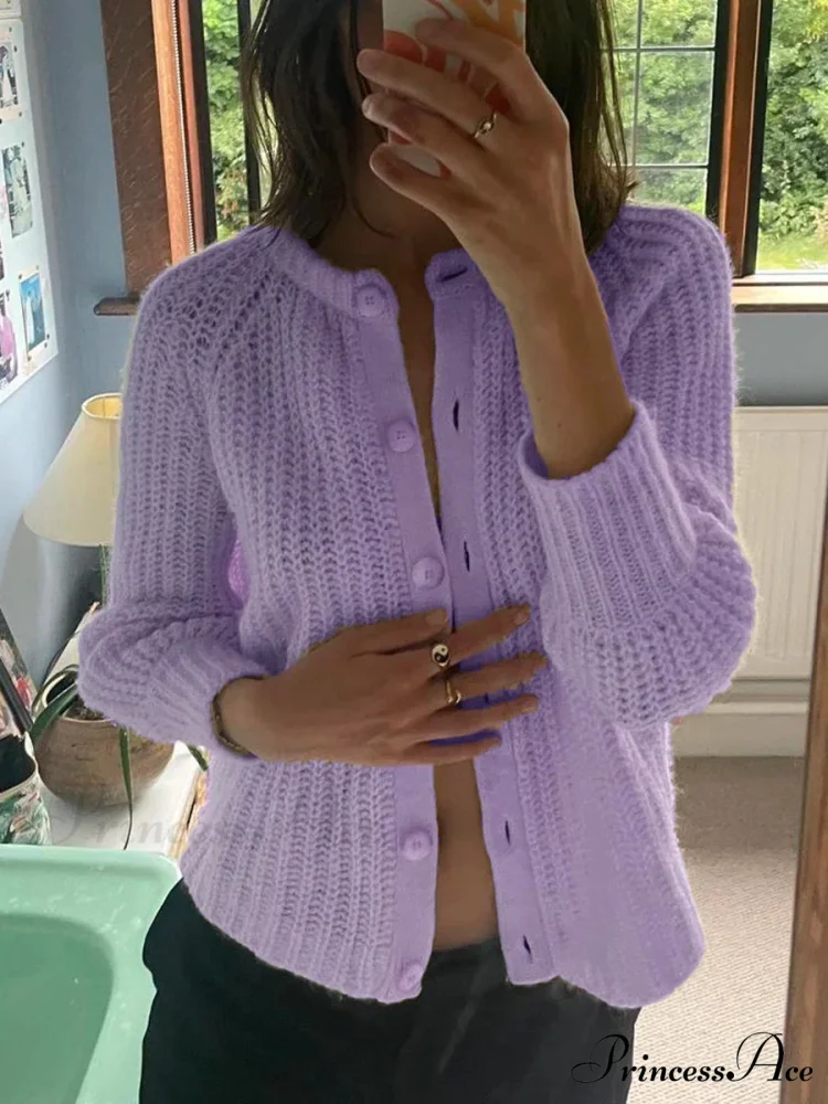 Baggy Firm Crew Neck Button Cardigan - Image 8