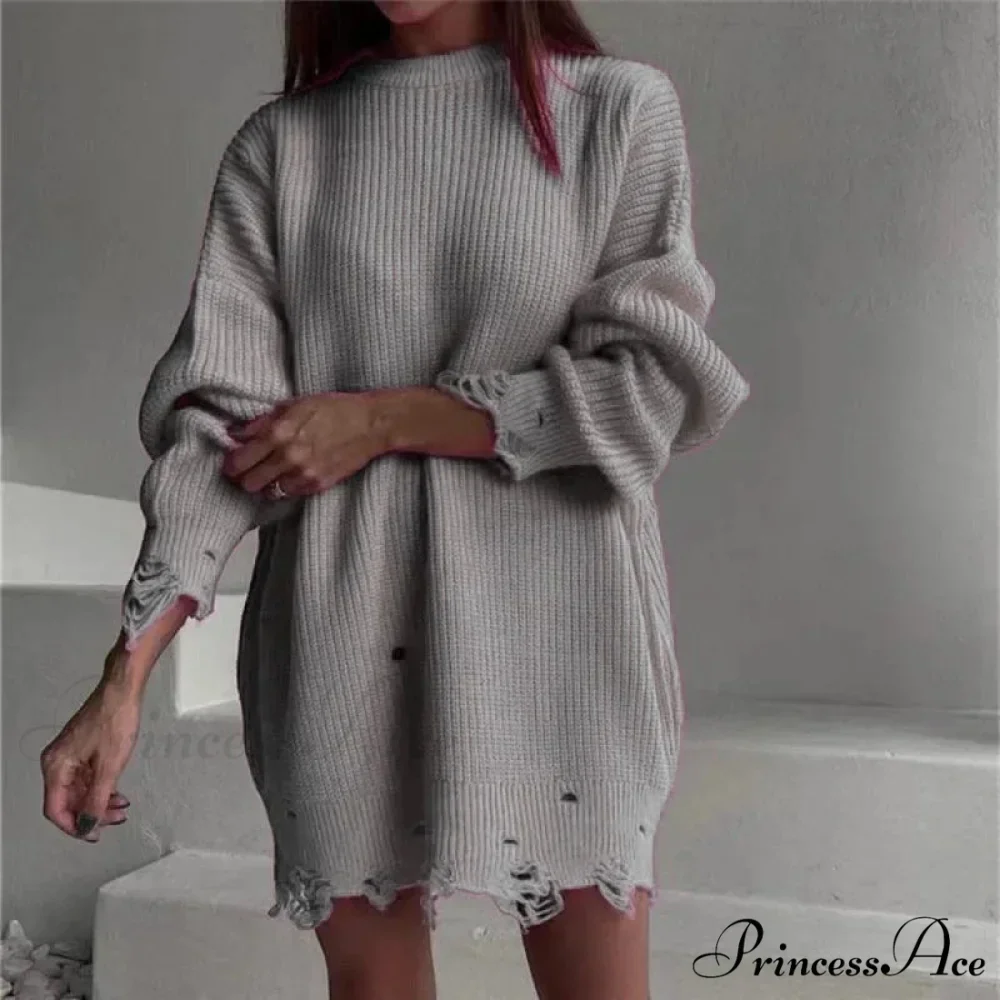Baggy Firm Torn Circular Neck Sweater - Image 2