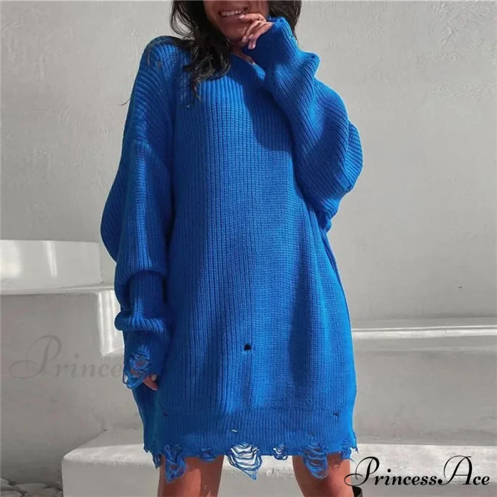 Baggy Firm Torn Circular Neck Sweater - Image 3