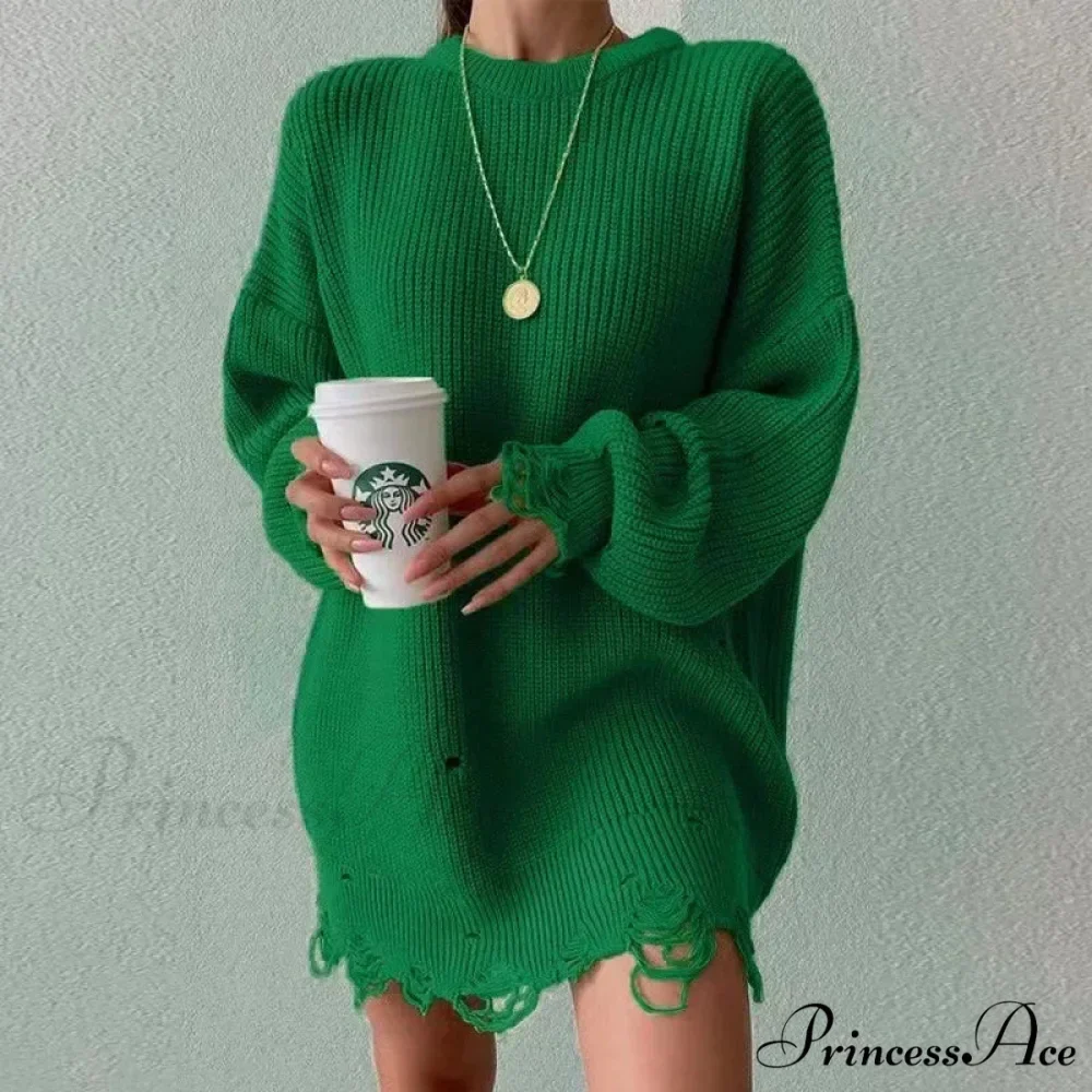 Baggy Firm Torn Circular Neck Sweater - Image 5