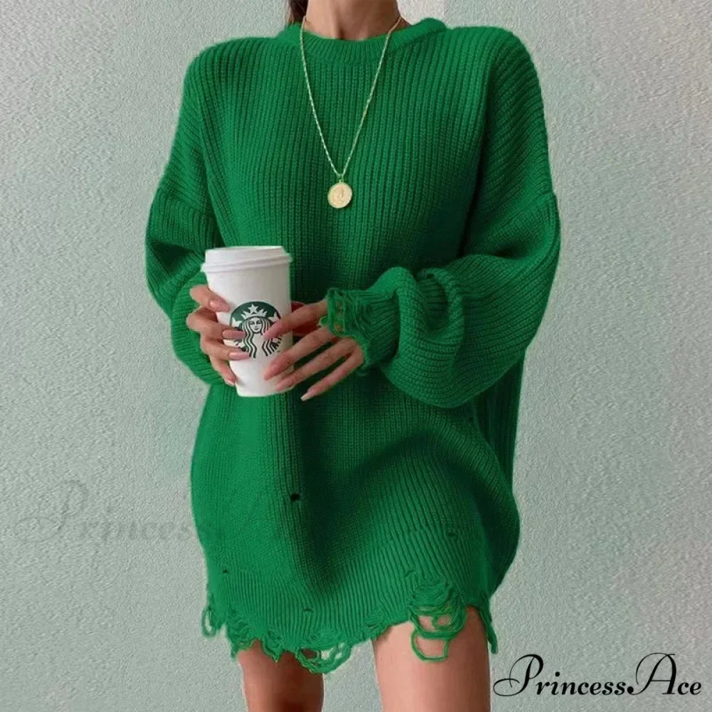 Baggy Firm Torn Circular Neck Sweater - Image 8