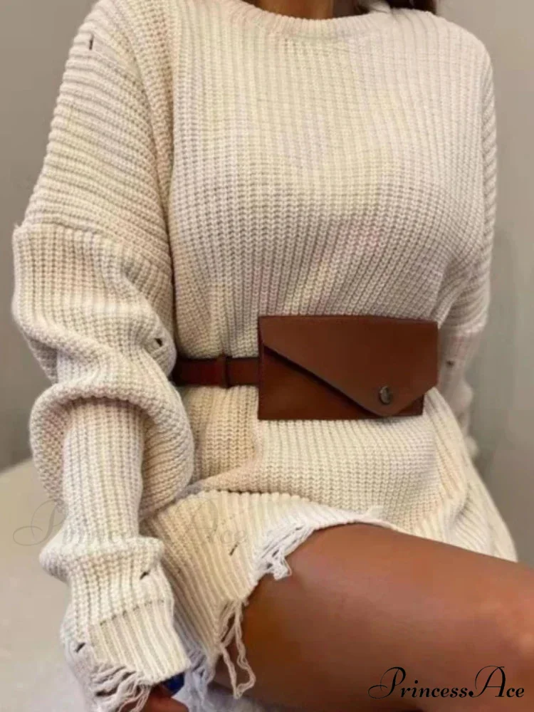 Baggy Firm Torn Circular Neck Sweater - Image 9