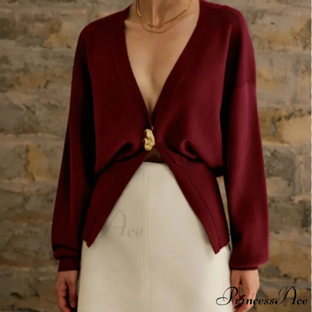 Baggy Hollow Out V-Neck Knit Cardigan - Image 5