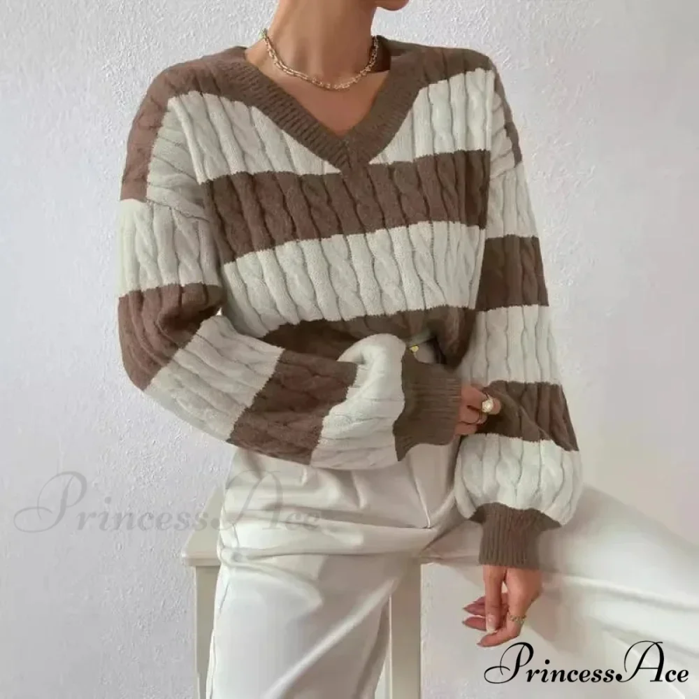 Baggy Knitted V-neck Retro Jumper - Image 2