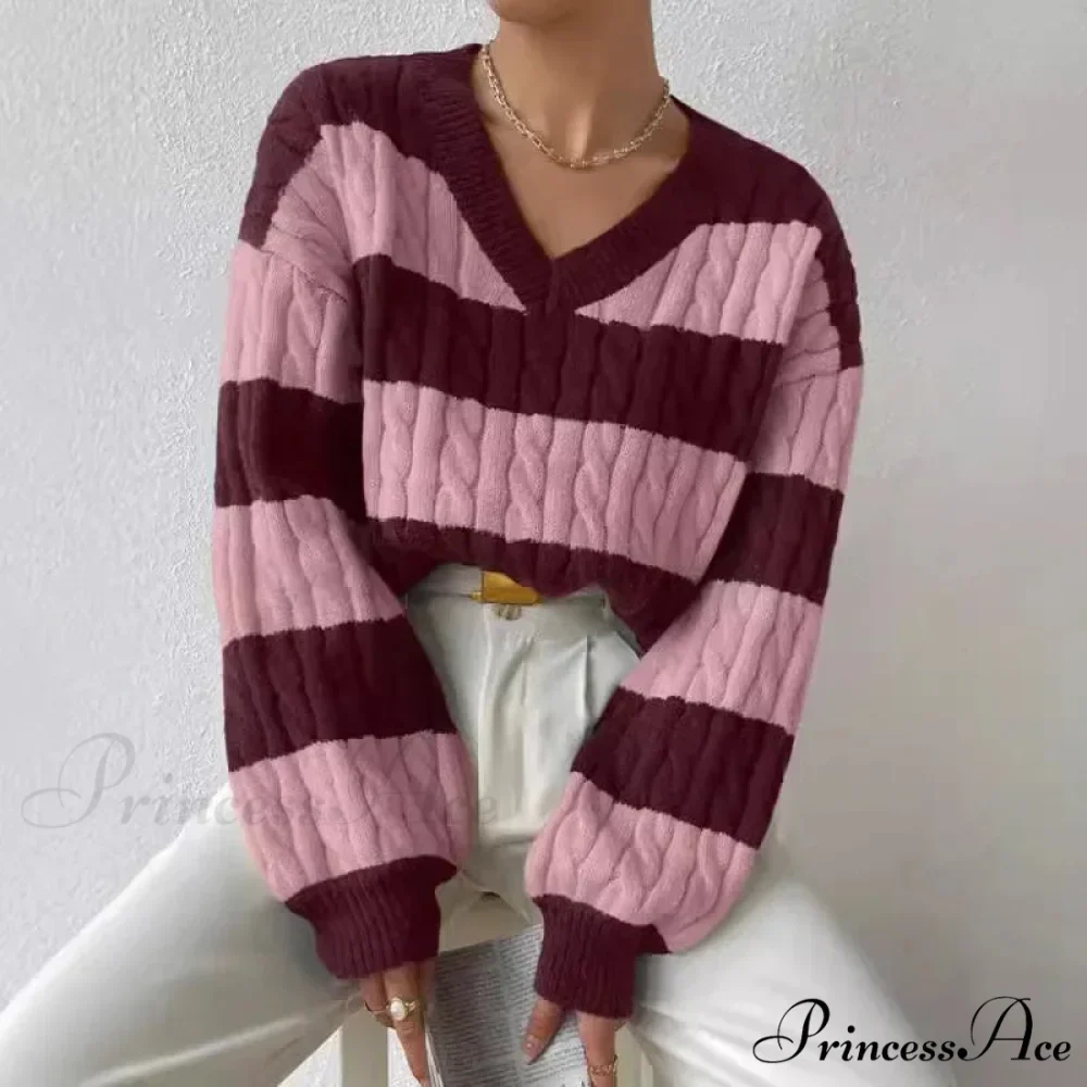 Baggy Knitted V-neck Retro Jumper - Image 3