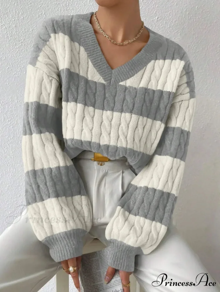 Baggy Knitted V-neck Retro Jumper - Image 5