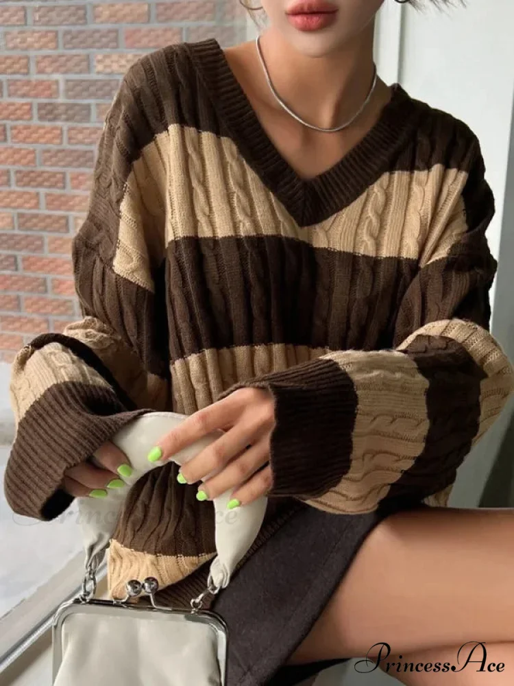 Baggy Knitted V-neck Retro Jumper - Image 6