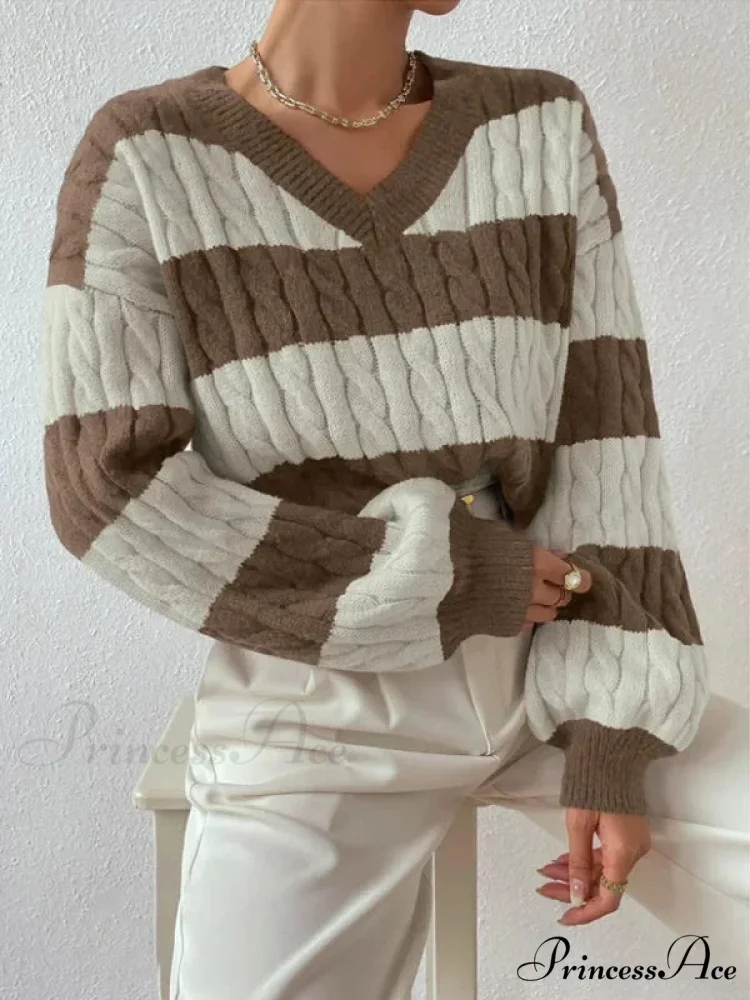 Baggy Knitted V-neck Retro Jumper - Image 8
