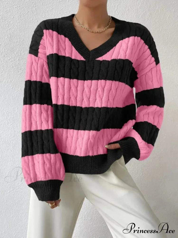 Baggy Knitted V-neck Retro Jumper - Image 9