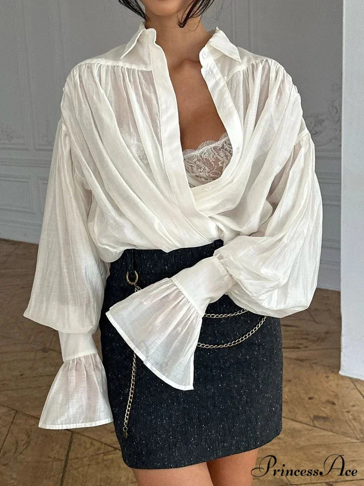 Baggy Lapel Transparent Patchwork Blouse