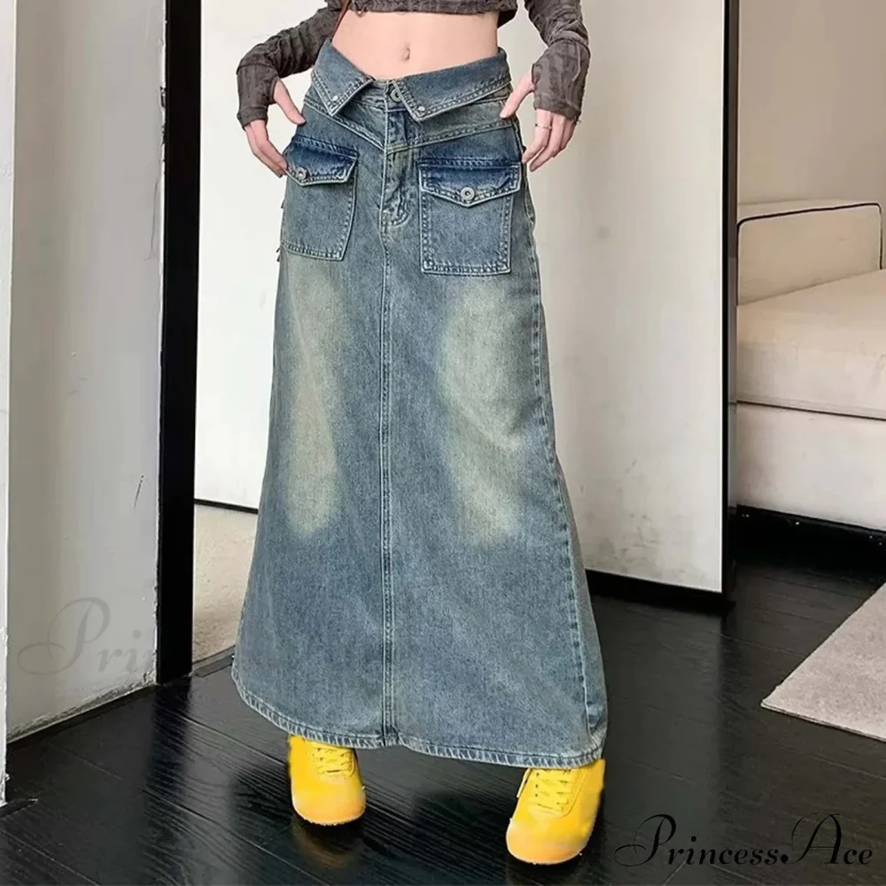Baggy Midi Envelop Denim Skirt - Image 2