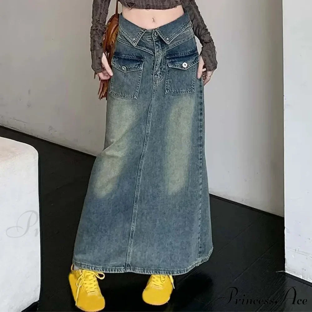 Baggy Midi Envelop Denim Skirt - Image 3