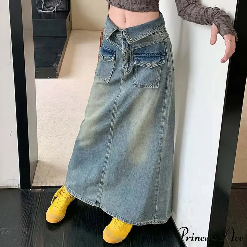 Baggy Midi Envelop Denim Skirt - Image 5