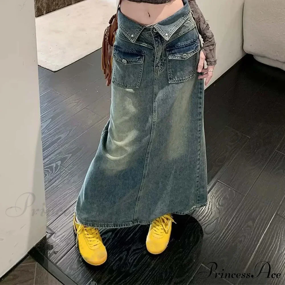 Baggy Midi Envelop Denim Skirt - Image 6