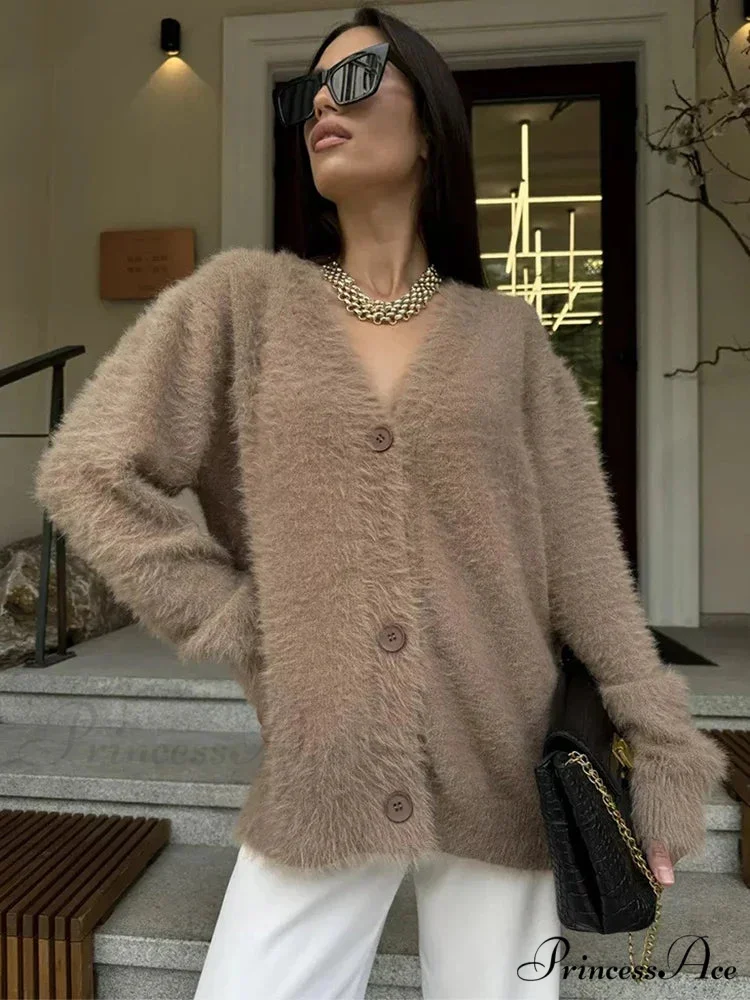 Baggy Off Shoulder V-neck Cardigan - Image 5