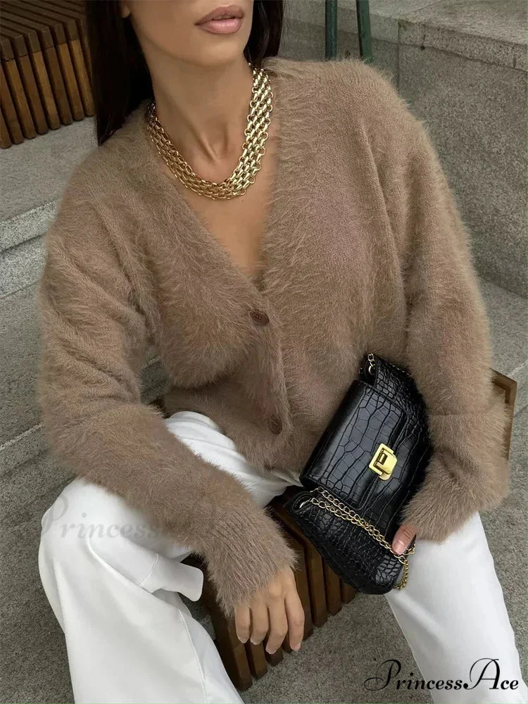 Baggy Off Shoulder V-neck Cardigan - Image 6