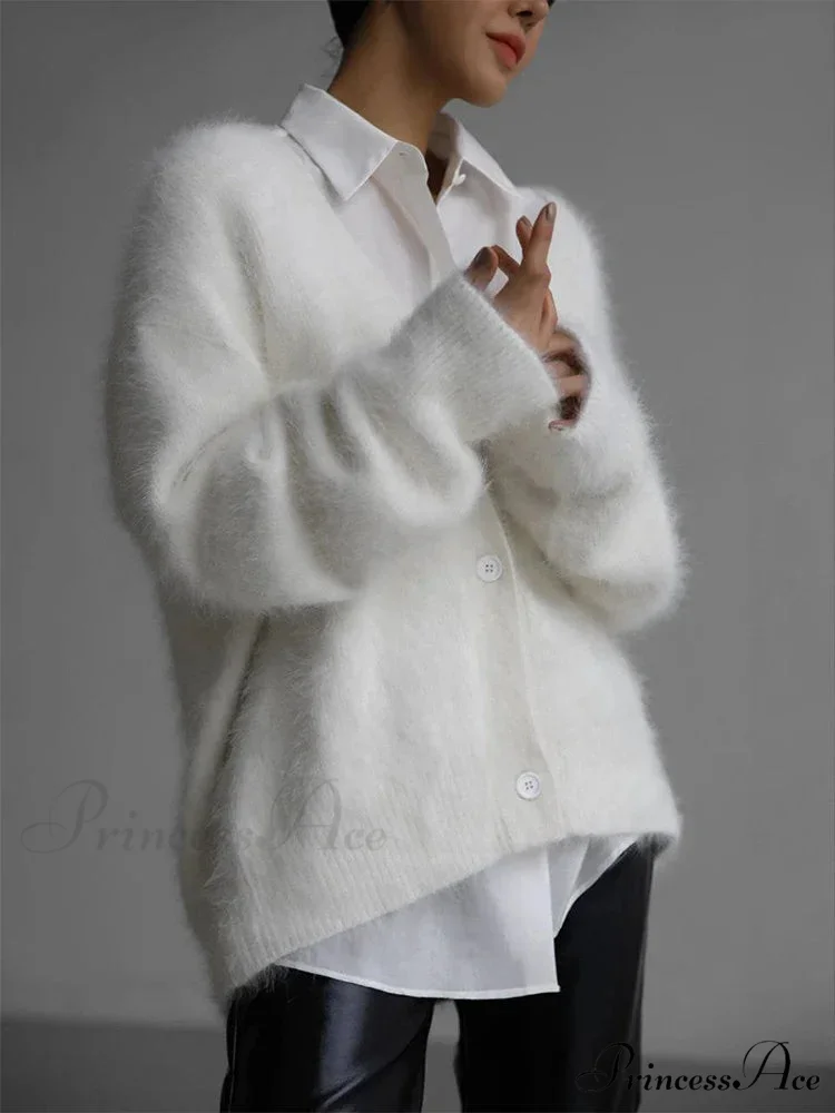 Baggy Off Shoulder V-neck Cardigan - Image 7