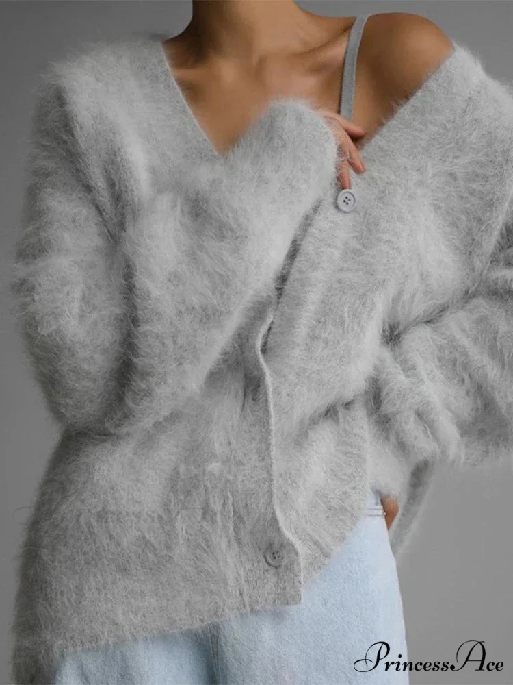 Baggy Off Shoulder V-neck Cardigan - Image 9
