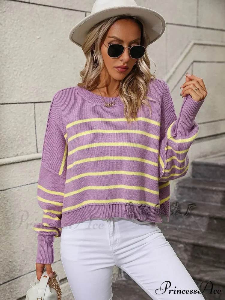 Baggy Striped Knitted Sweet Jumper - Image 3