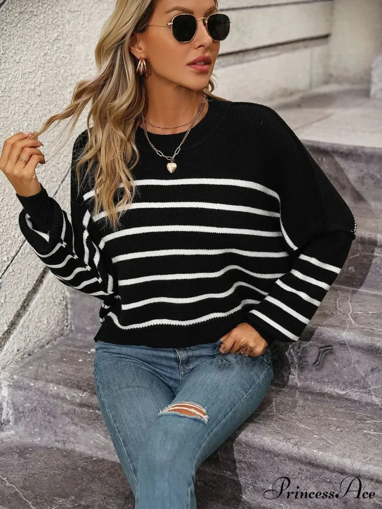 Baggy Striped Knitted Sweet Jumper - Image 4