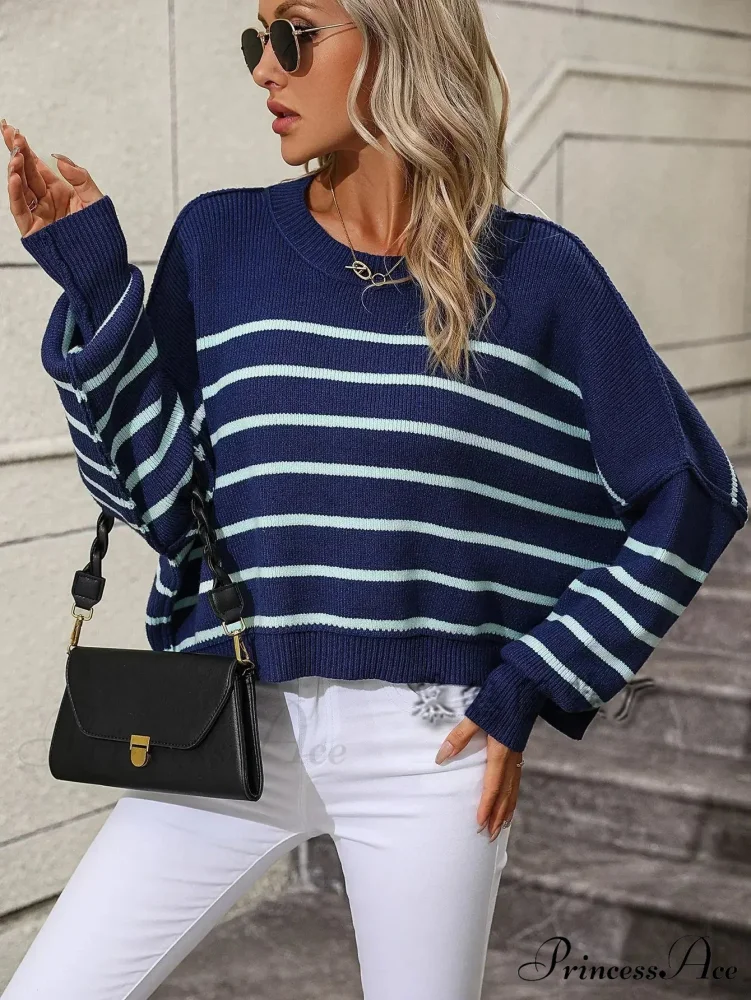 Baggy Striped Knitted Sweet Jumper - Image 5