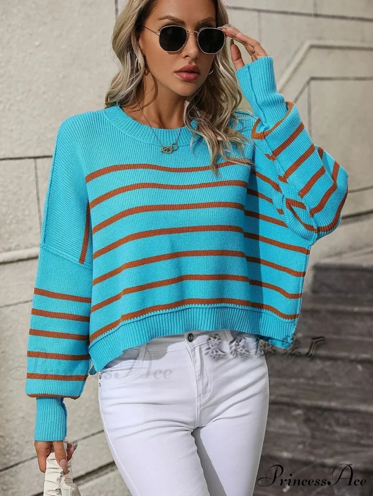 Baggy Striped Knitted Sweet Jumper - Image 6