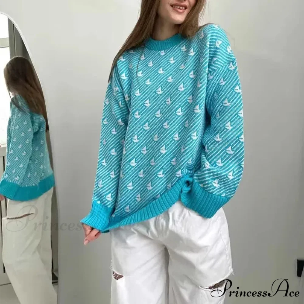 Baggy Style Patterned Extended Sleeve Jumper - Image 6