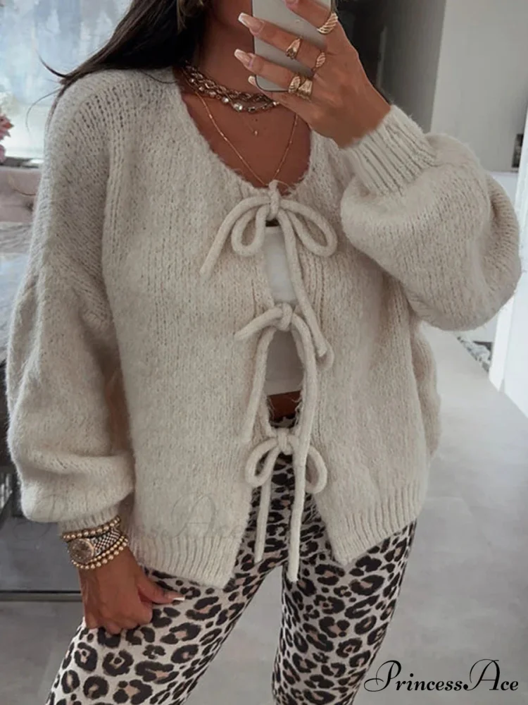 Baggy V-Neck Bind Front Knit Cardigan - Image 2