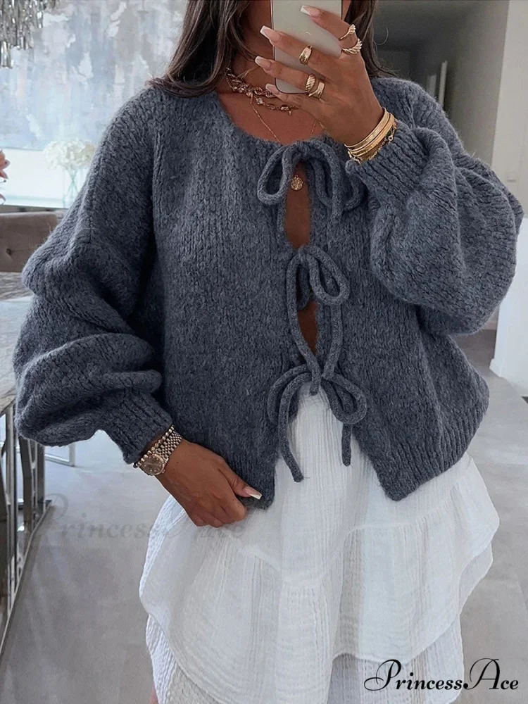 Baggy V-Neck Bind Front Knit Cardigan - Image 3