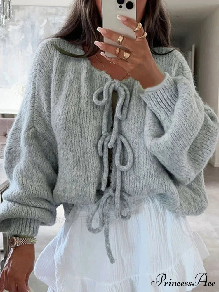 Baggy V-Neck Bind Front Knit Cardigan - Image 4