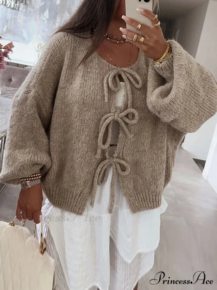 Baggy V-Neck Bind Front Knit Cardigan - Image 5